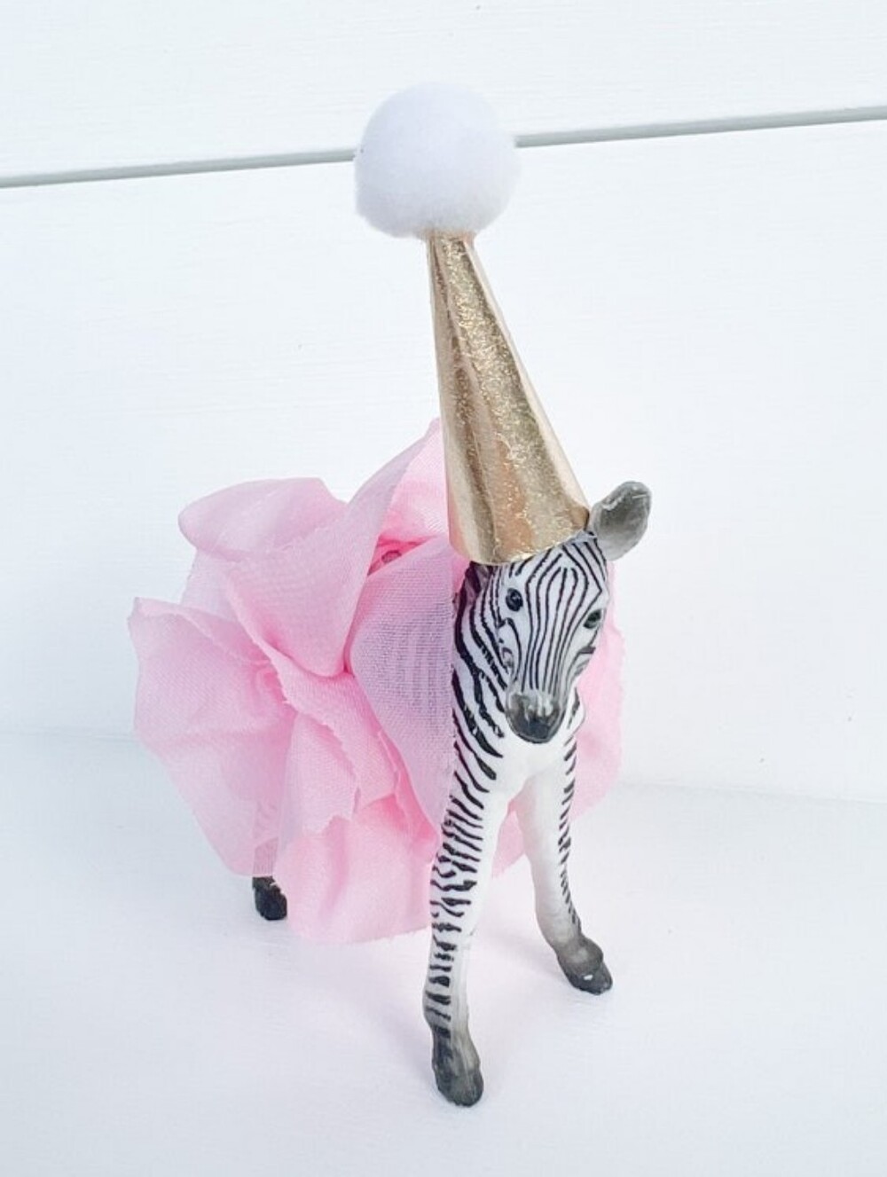 Pink Tutu Zebra Party Cake Topper with Gold  Birthday Hat